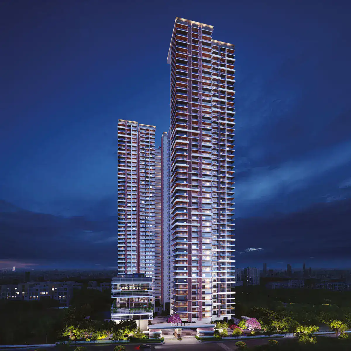 Night view of Hallmark Altus towers