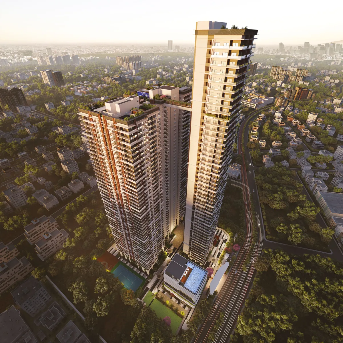 Rendered view of Hallmark Altus towers with the project skyline identity