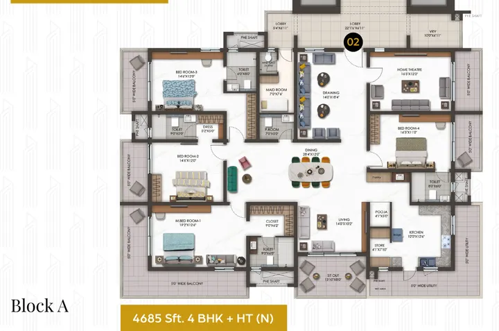 Hallmark Altus 4 BHK plus home theatre floor plan preview