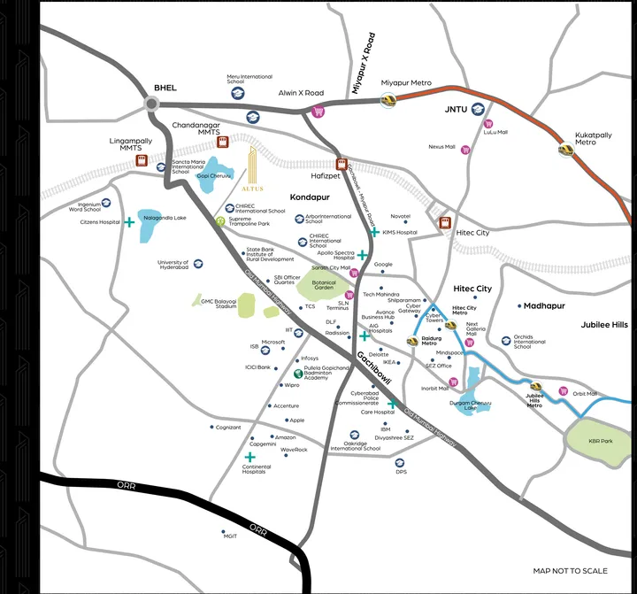 Location map for Hallmark Altus on Narne Estate Road in Kondapur